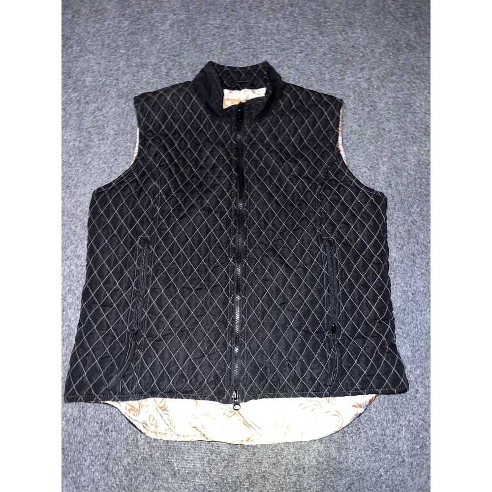 Ethyl Brand Denim Jeans Black Quilted Vest Graphic Lining Full Zip Large